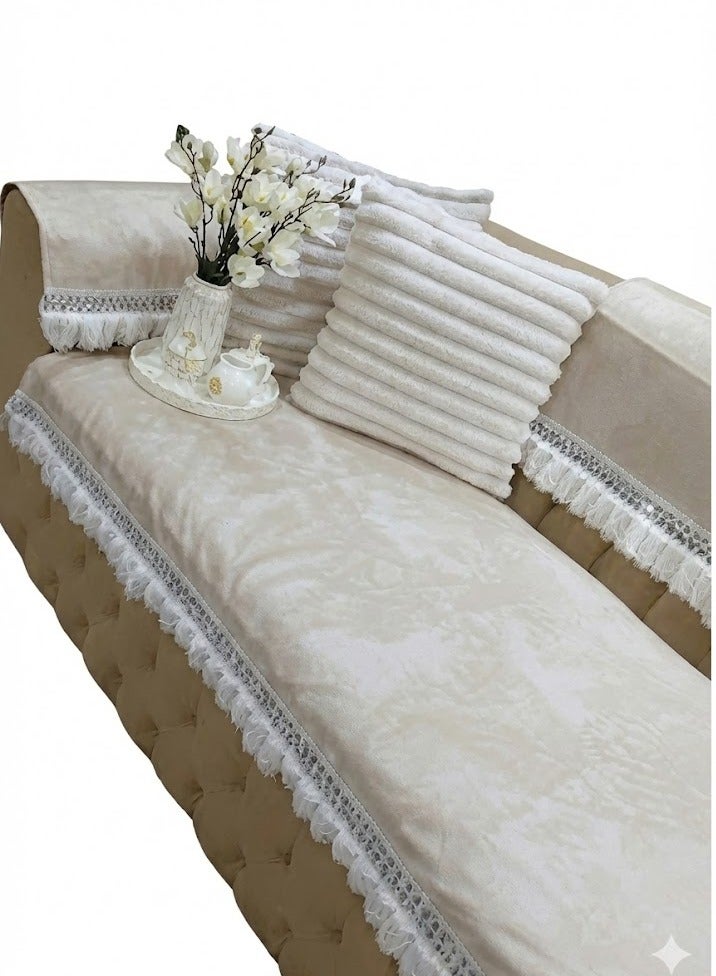 Sofa Cover Protector, Quilted Sectional Couch Slipcover, off white, 10-Piece Set - Image 1